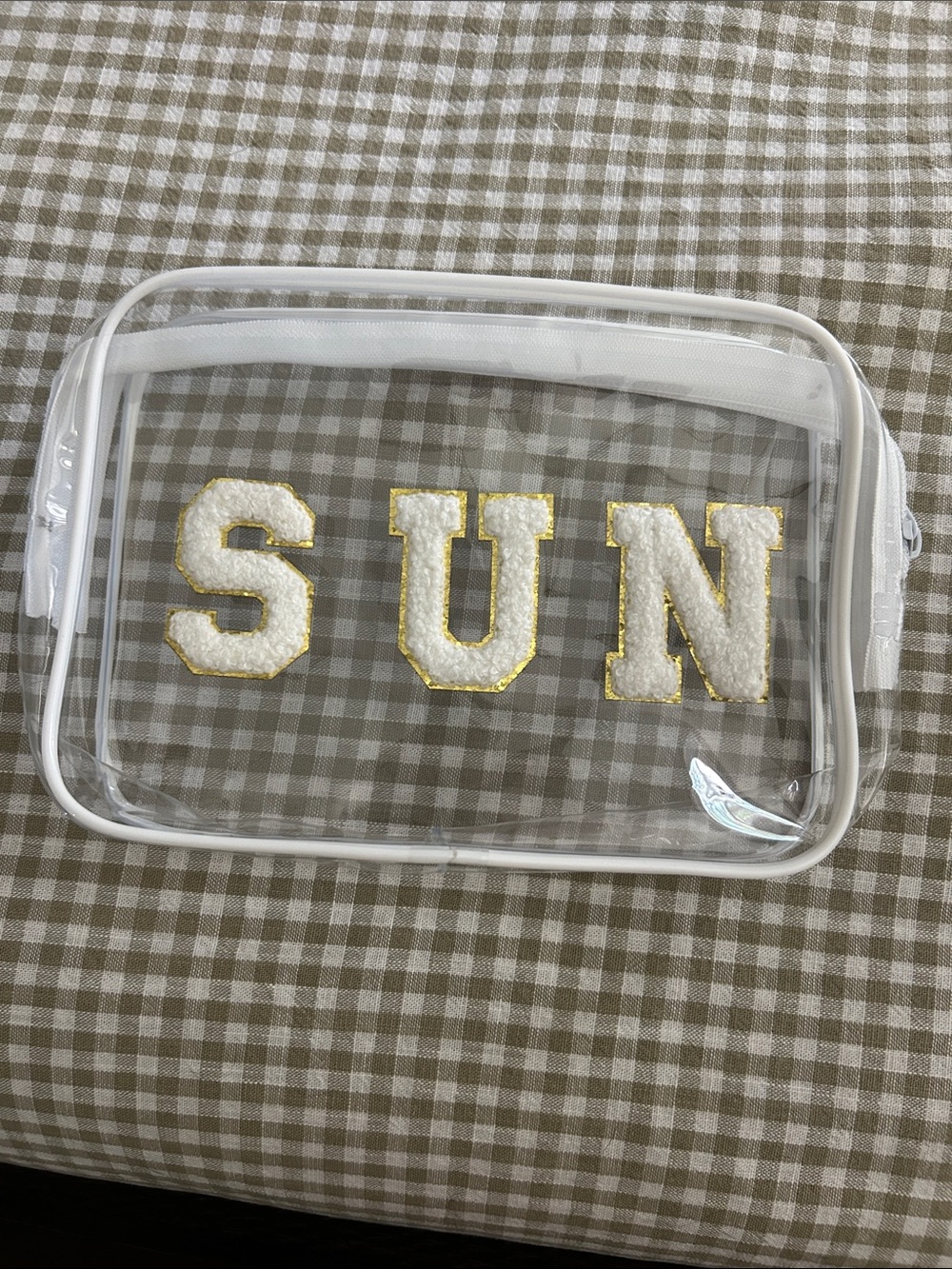 SUN Clear Cosmetic Pouch with White Trim